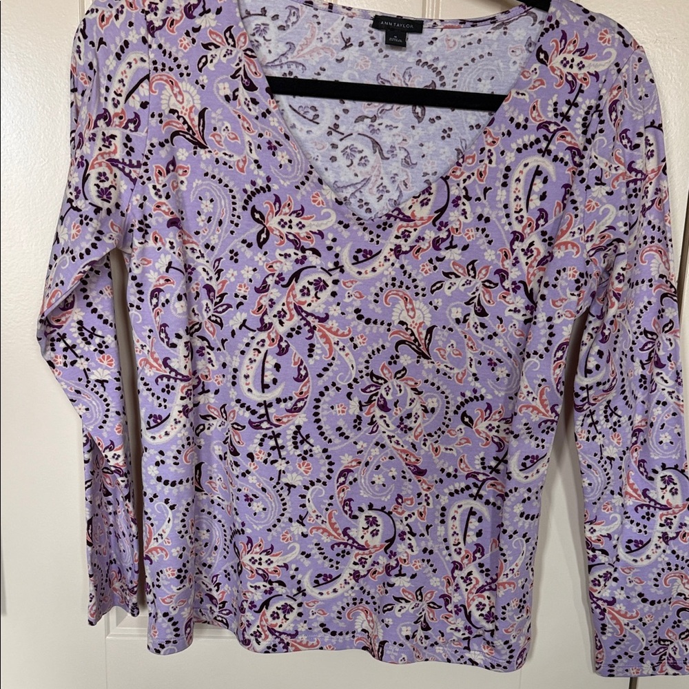 Ann Taylor Purple Paisley Long Sleeve Tee